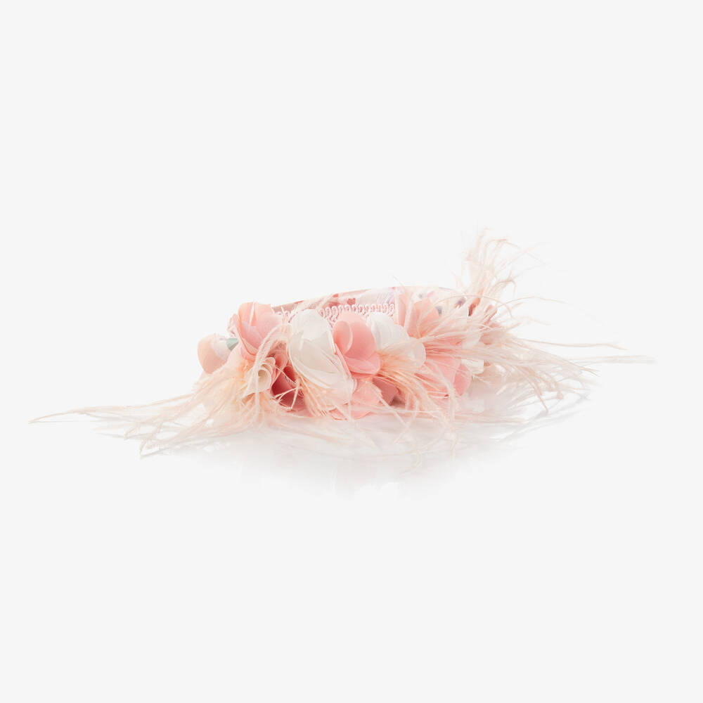 EIRENE-Girls Pink Feather & Flower Hairband | Childrensalon Outlet