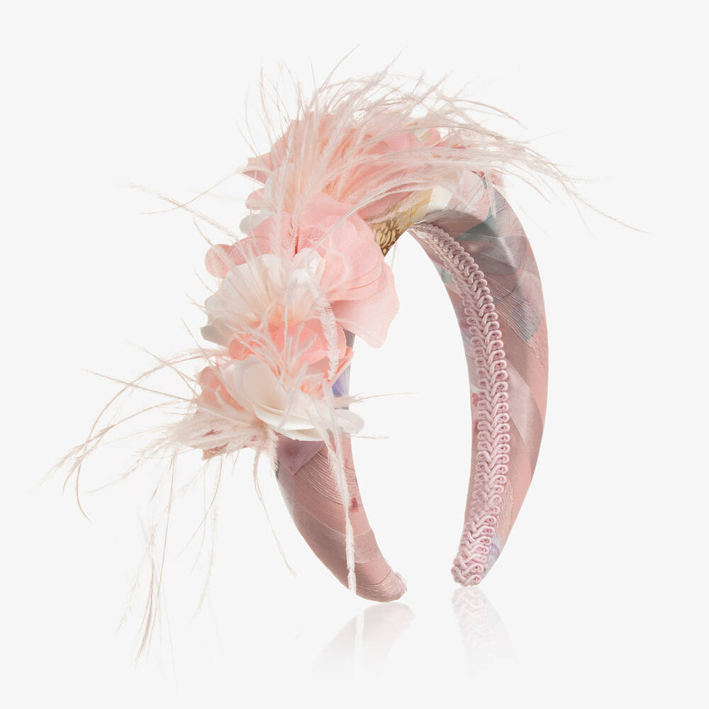 EIRENE - Girls Pink Feather & Flower Hairband | Childrensalon