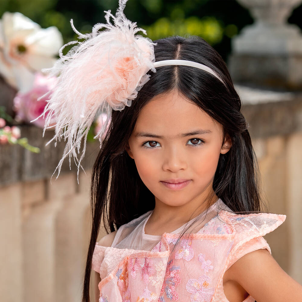 EIRENE-طوق للشعر ريش وتول لون زهري للبنات | Childrensalon Outlet