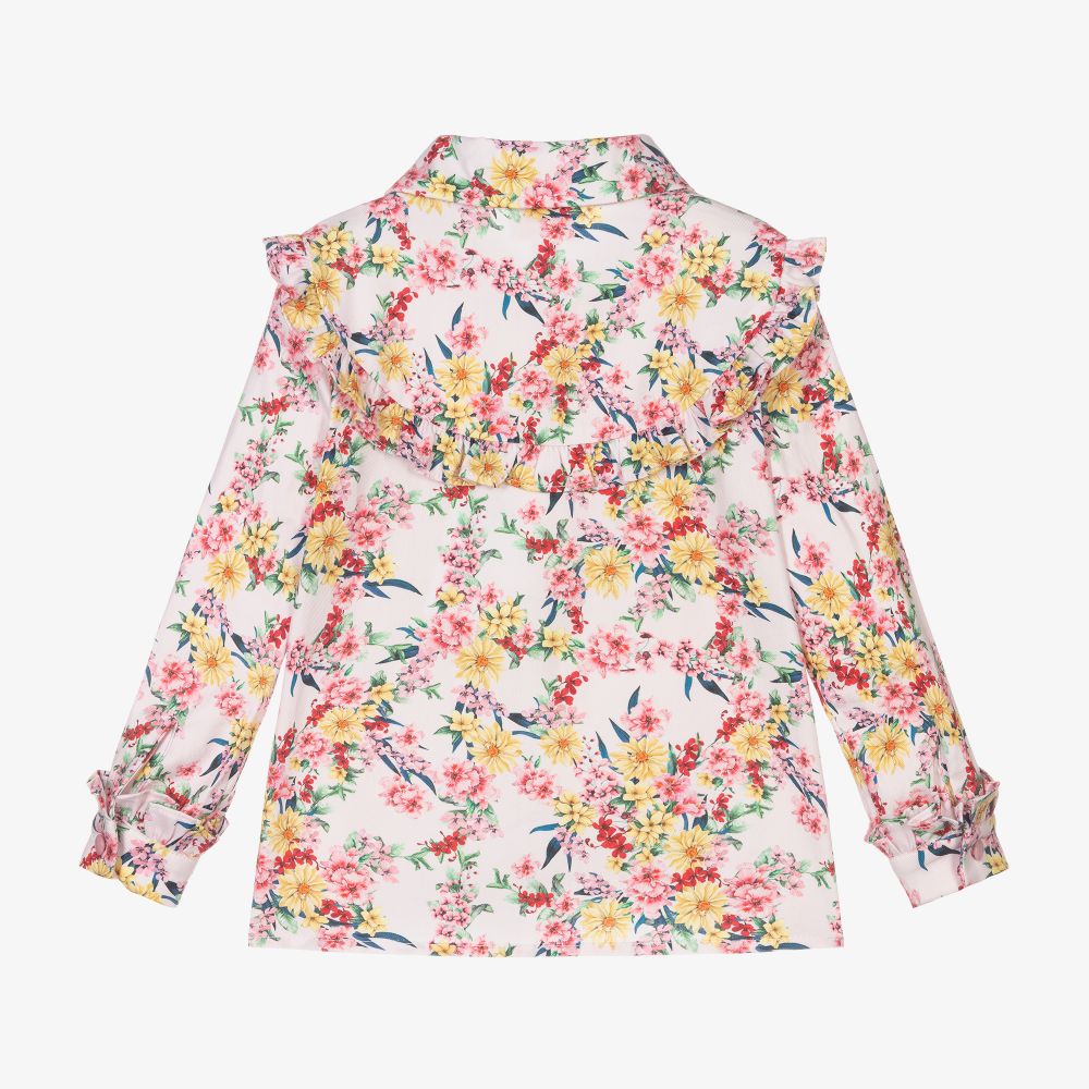EIRENE-بلوز قطن تويل لون زهري بطبعة ورود للبنات | Childrensalon Outlet