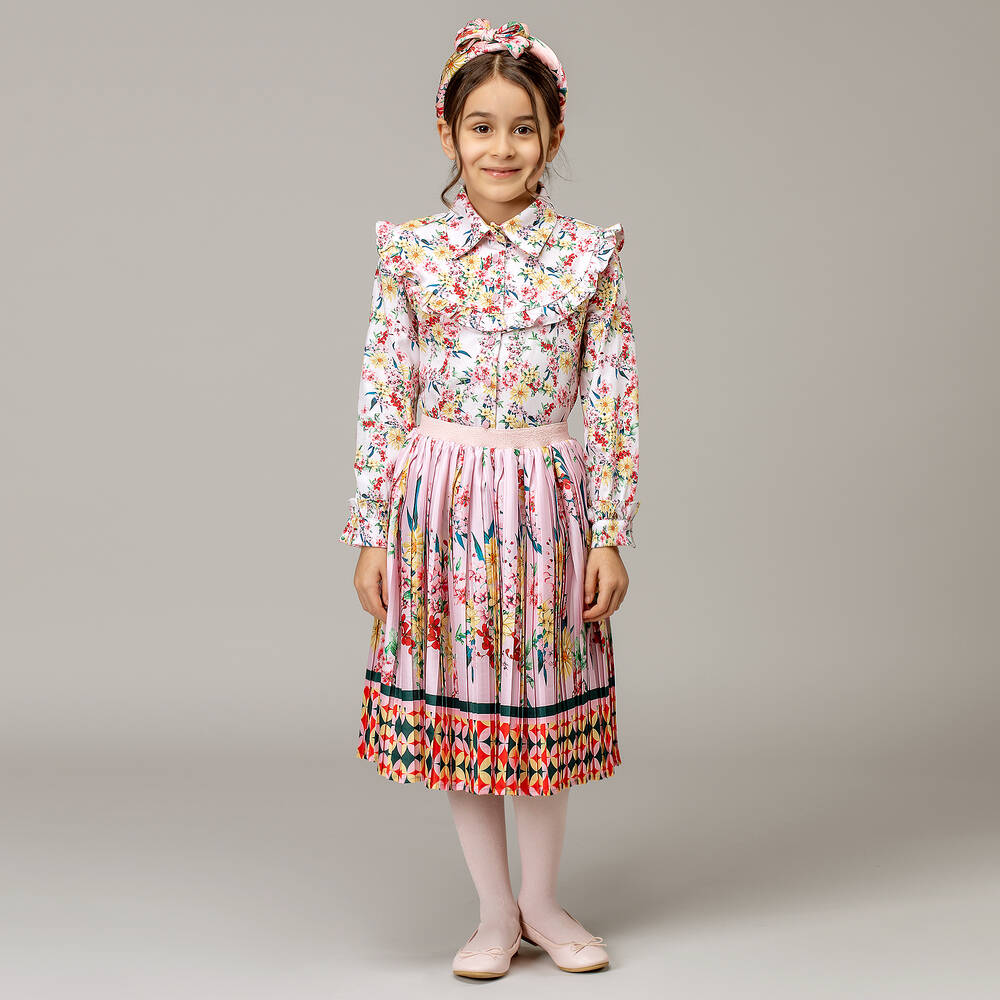 EIRENE-بلوز قطن تويل لون زهري بطبعة ورود للبنات | Childrensalon Outlet