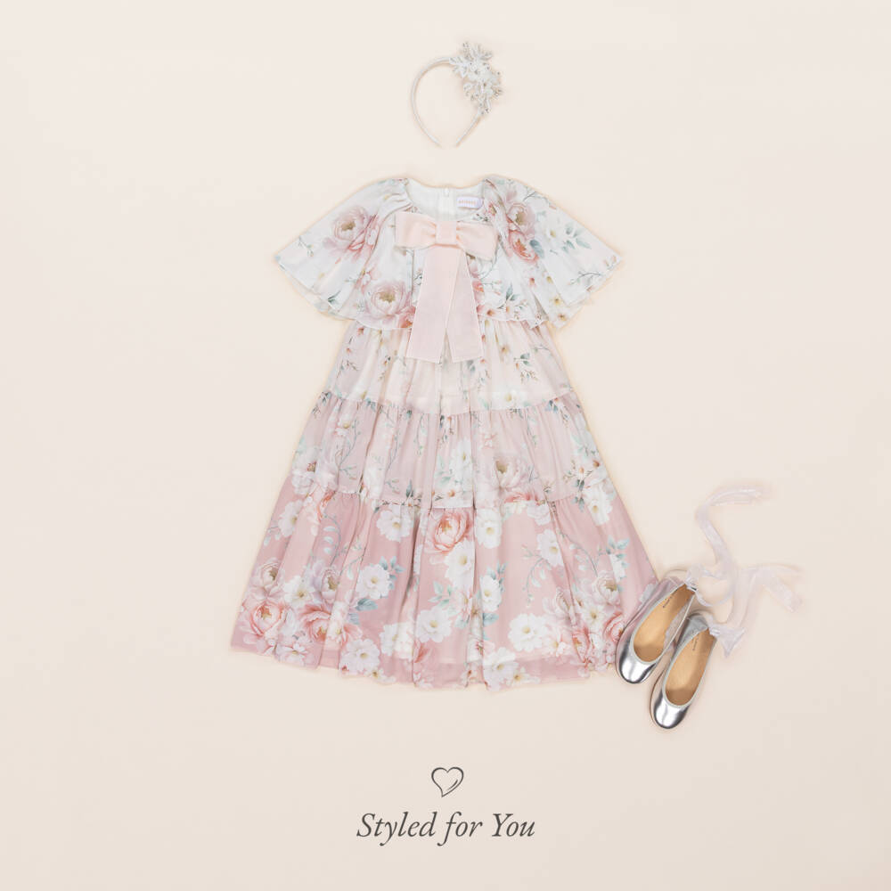 EIRENE-فستان كاب شيفون وردي مزهر للبنات | Childrensalon Outlet