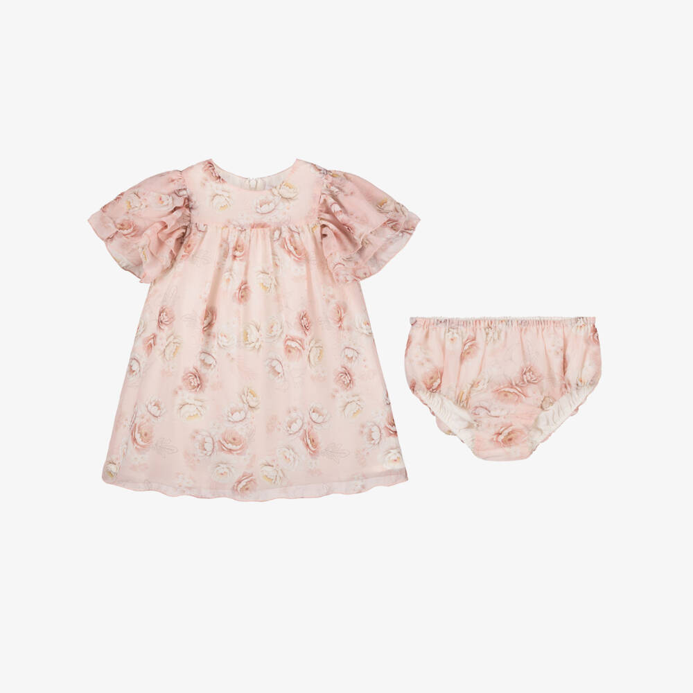 EIRENE-Платье из розового шифона с цветочным узором для девочек | Childrensalon Outlet