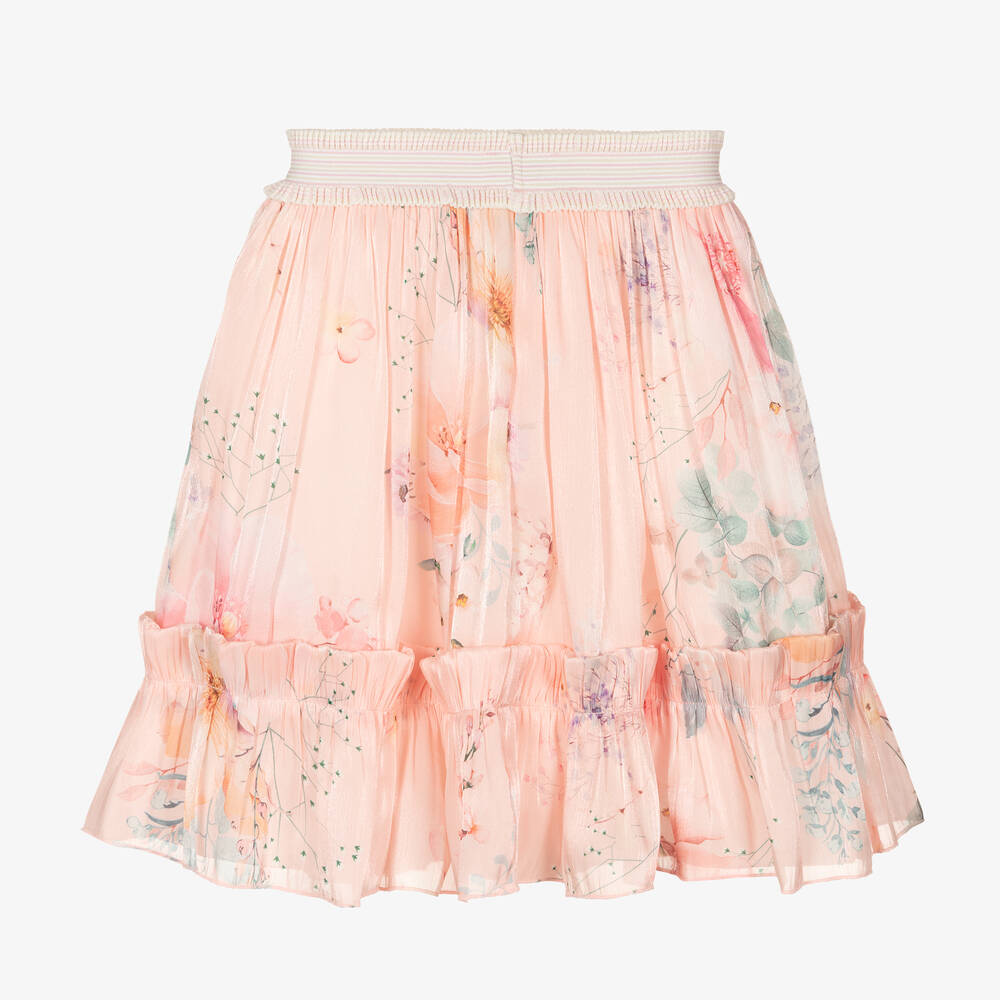 EIRENE-Girls Pink Floral Chiffon Skirt | Childrensalon Outlet