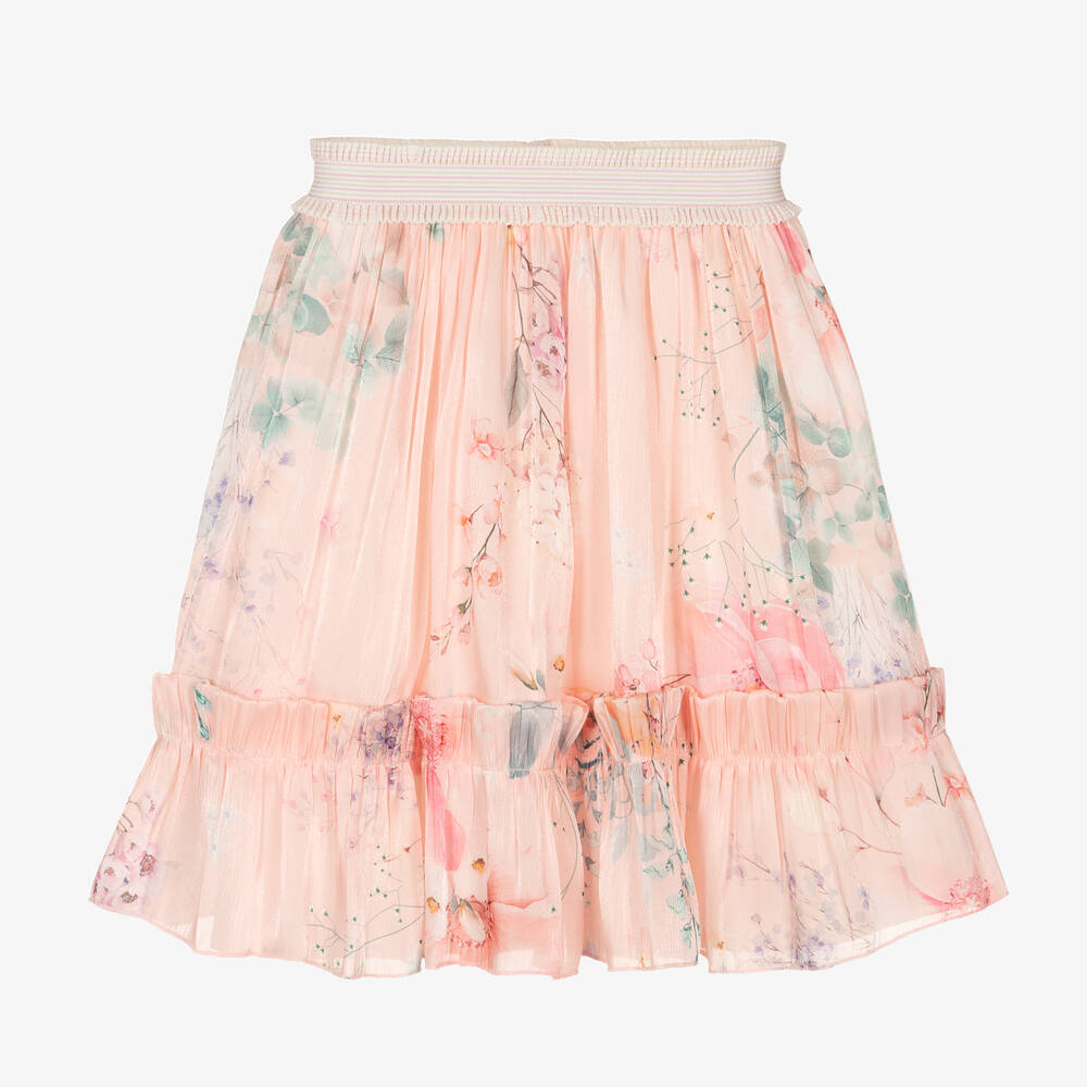 EIRENE - Розовая шифоновая юбка с цветами | Childrensalon