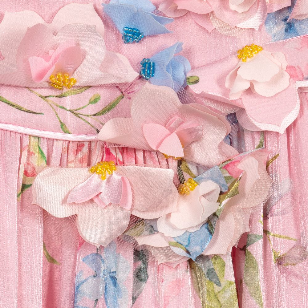 EIRENE-فستان مبطن قطن لون زهري بطبعة ورود | Childrensalon Outlet