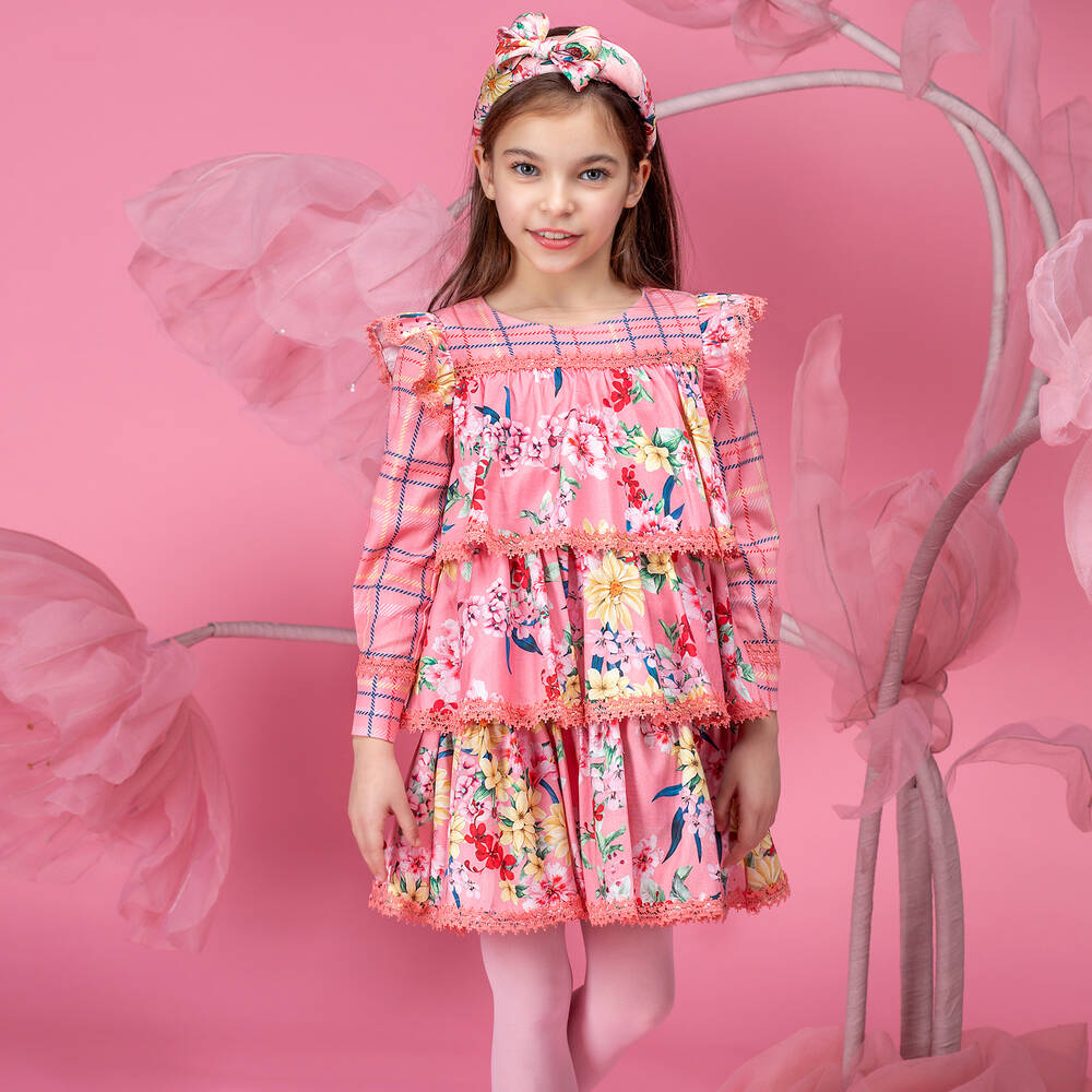 EIRENE-فستان قطن لون زهري بطبعة ورود | Childrensalon Outlet