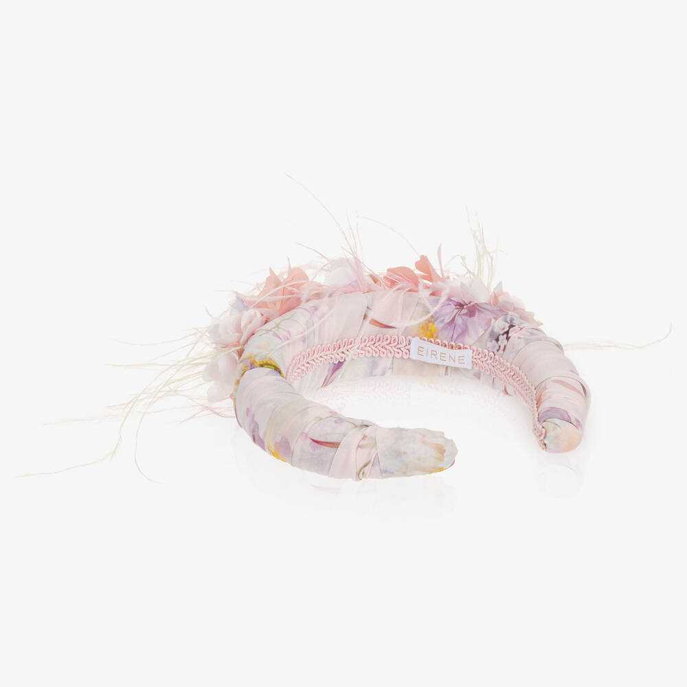 EIRENE-Girls Pink Floral & Feather Hairband | Childrensalon Outlet