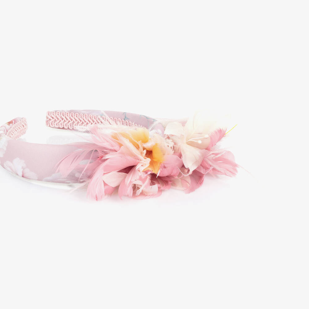 EIRENE-Girls Pink Floral & Feather Hairband | Childrensalon Outlet