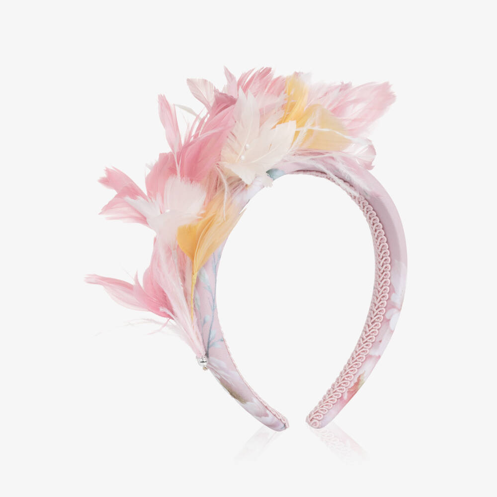 EIRENE-Girls Pink Floral & Feather Hairband | Childrensalon Outlet