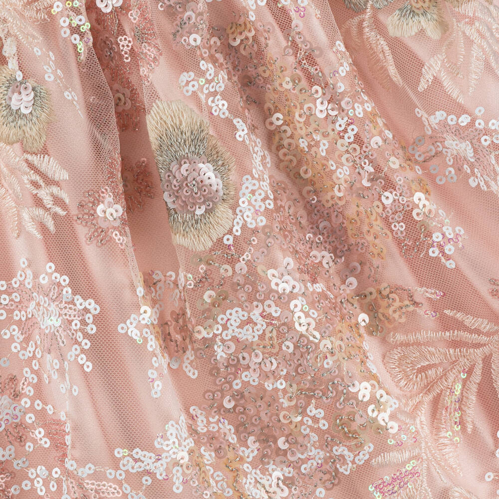 EIRENE-Girls Pink Floral Lace Sequin Dress | Childrensalon Outlet