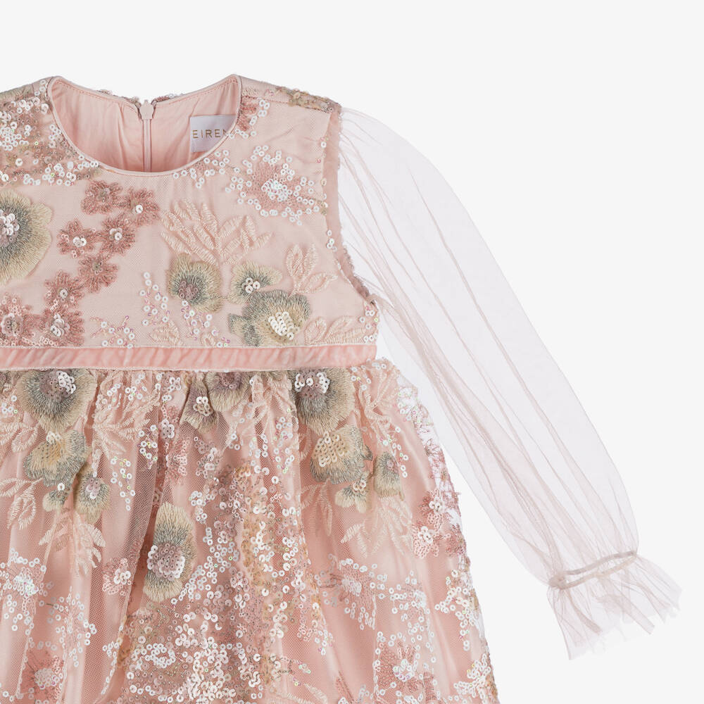 EIRENE-Girls Pink Floral Lace Sequin Dress | Childrensalon Outlet