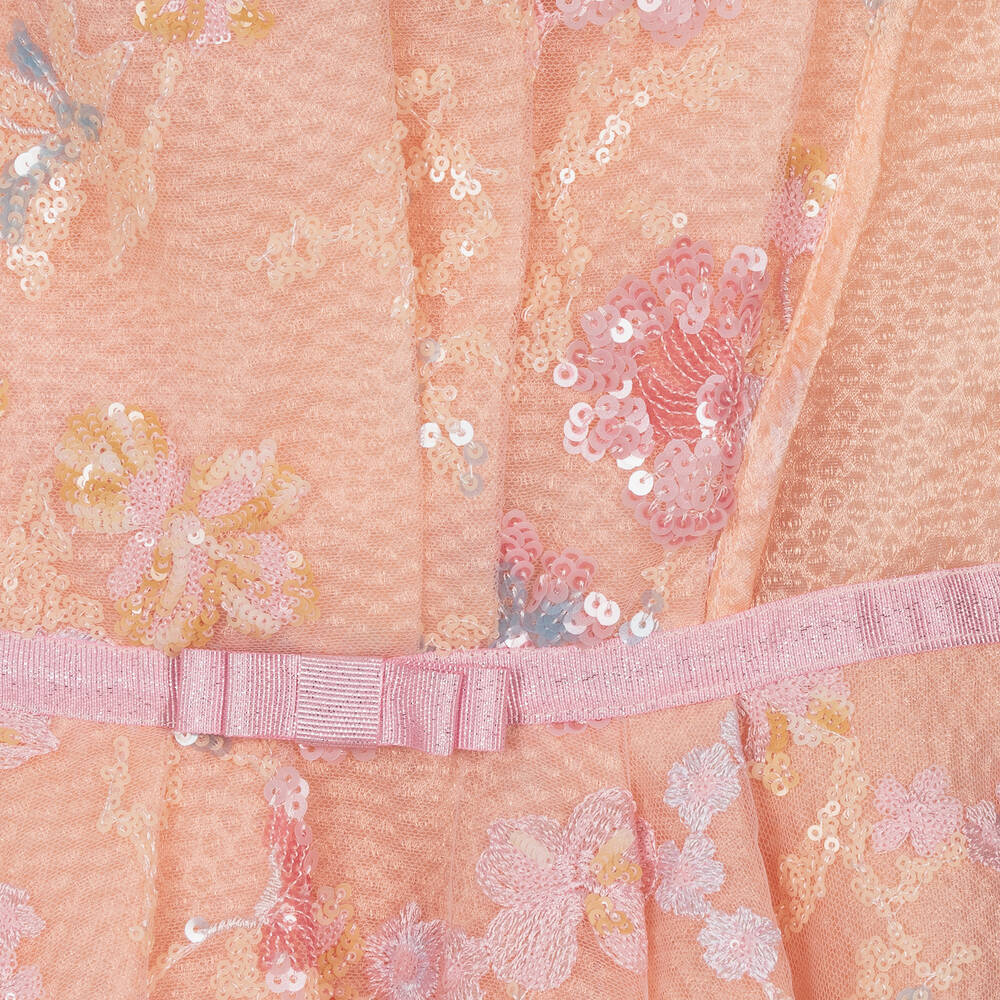 EIRENE-فستان أورغانزا لون زهري مرجاني بطبعة ورود | Childrensalon Outlet