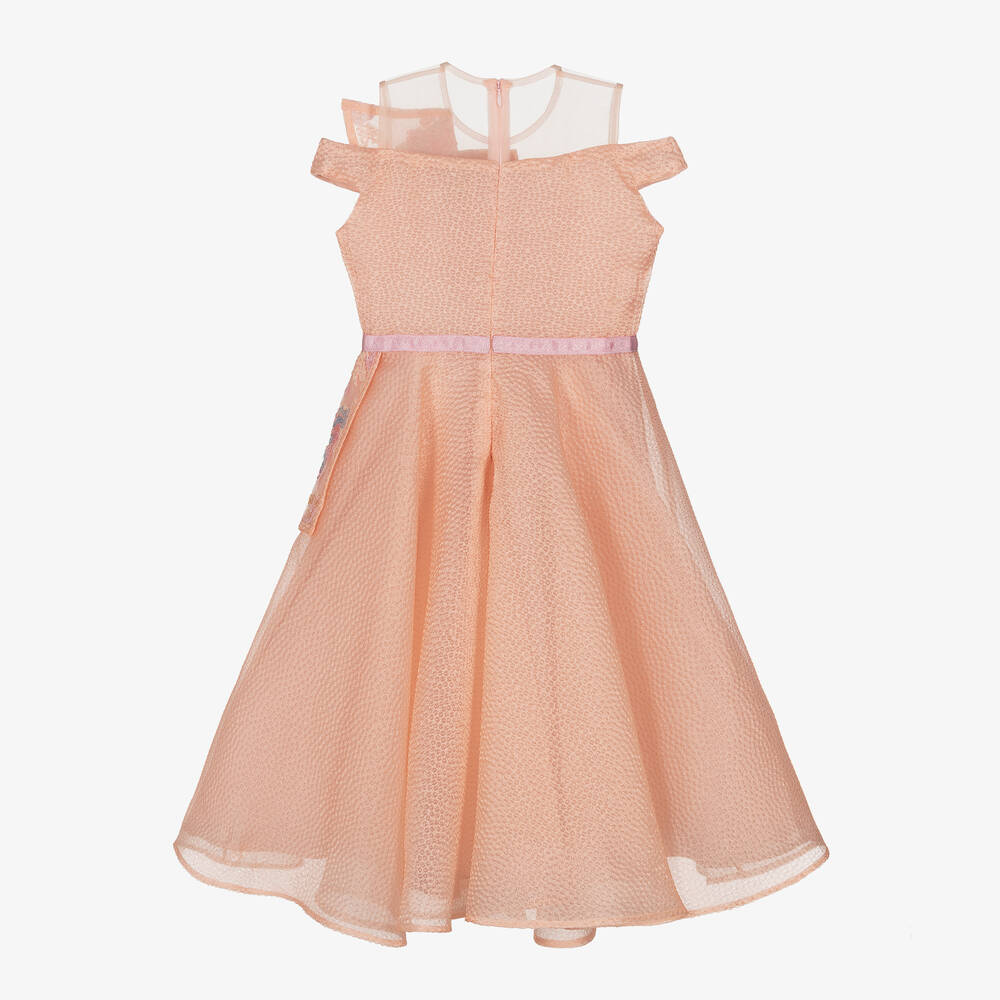 EIRENE-فستان أورغانزا لون زهري مرجاني بطبعة ورود | Childrensalon Outlet