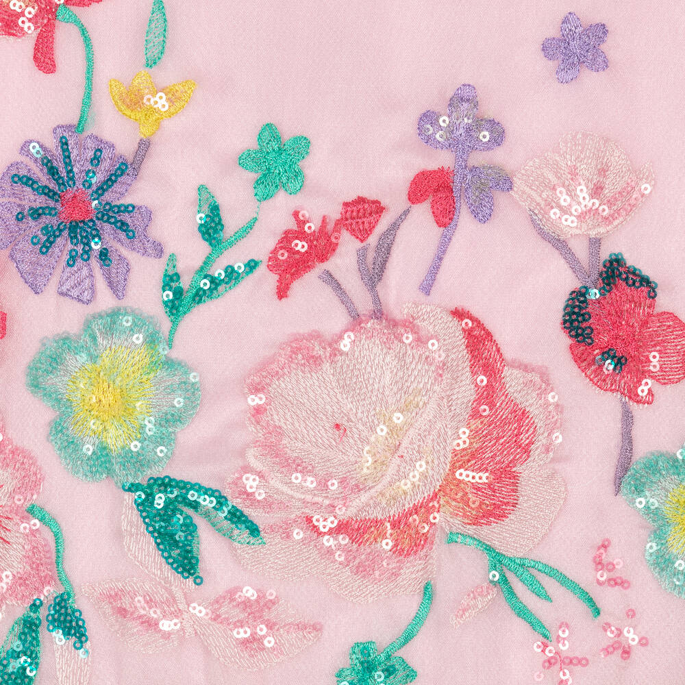 EIRENE-Girls Pink Floral Organza Dress | Childrensalon Outlet
