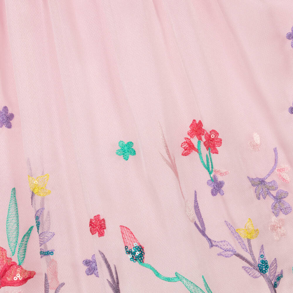 EIRENE-Girls Pink Floral Organza Dress | Childrensalon Outlet