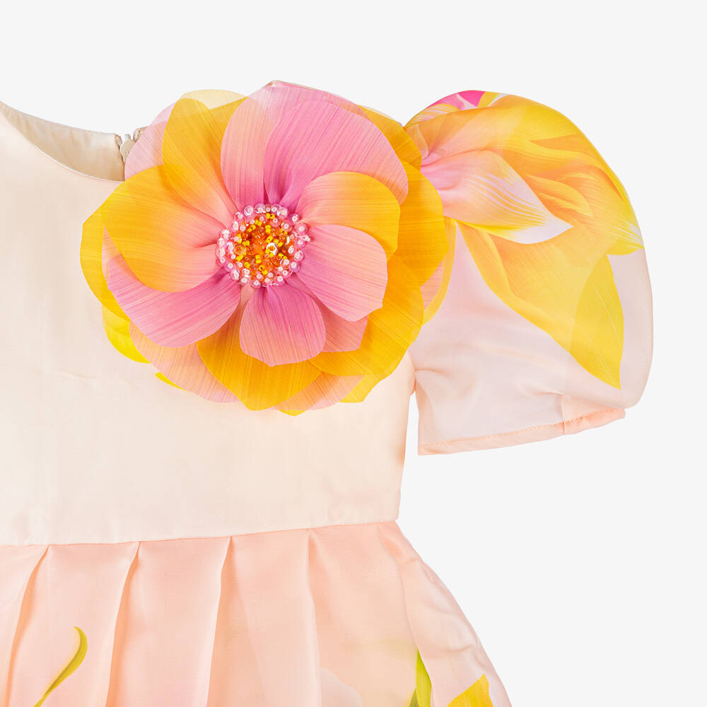 EIRENE-فستان أورغانزا لون زهري بطبعة ورود | Childrensalon Outlet