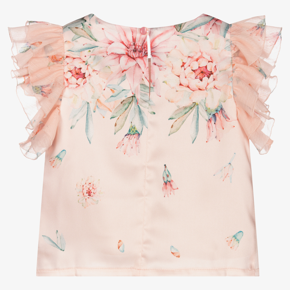 EIRENE-Girls Pink Floral Satin Blouse | Childrensalon Outlet