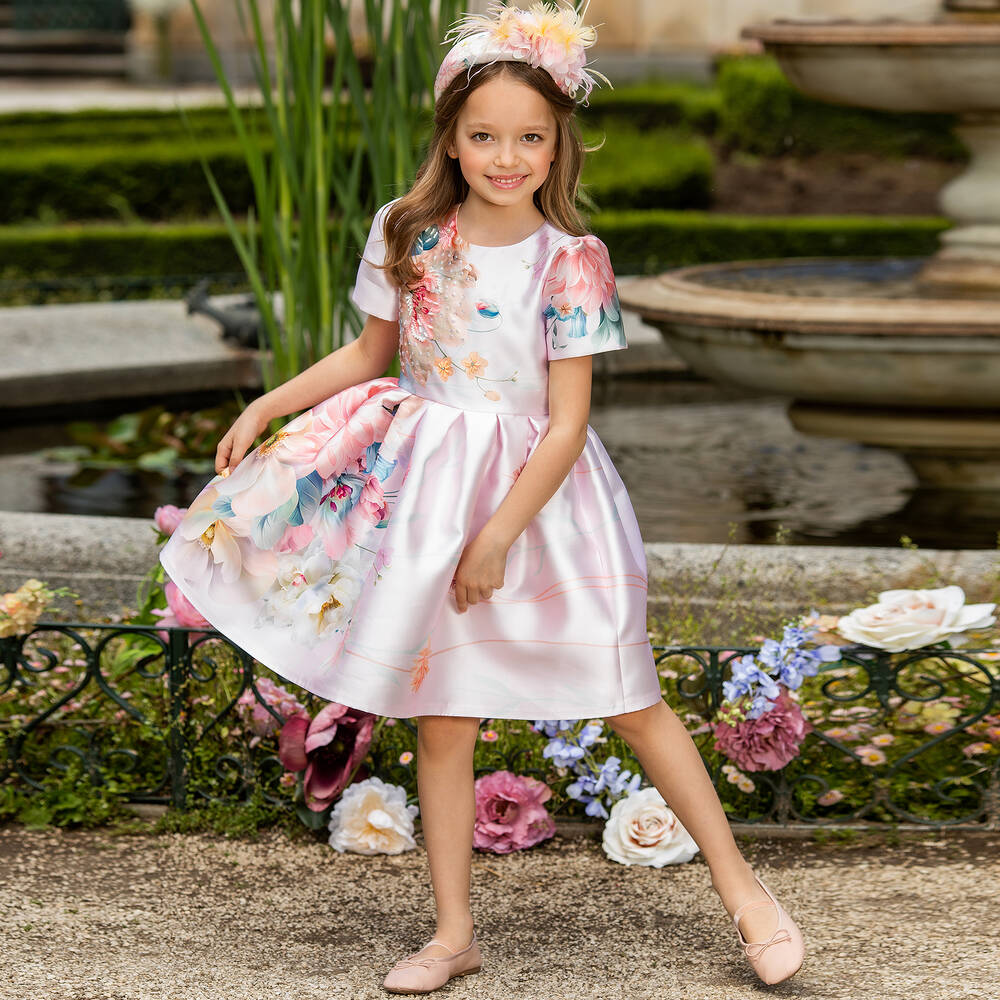 Pink floral satin dress 2025