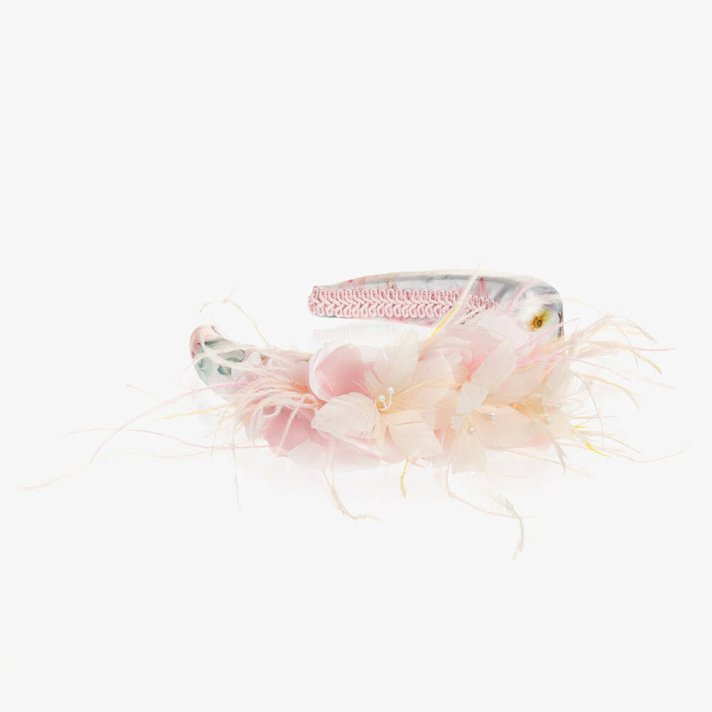 EIRENE-Girls Pink Floral Satin Hairband | Childrensalon Outlet