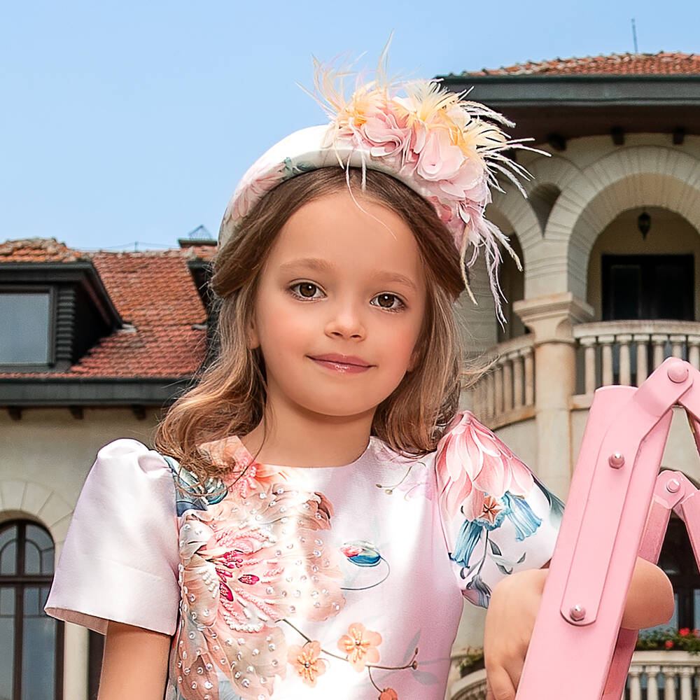 EIRENE-Girls Pink Floral Satin Hairband | Childrensalon Outlet