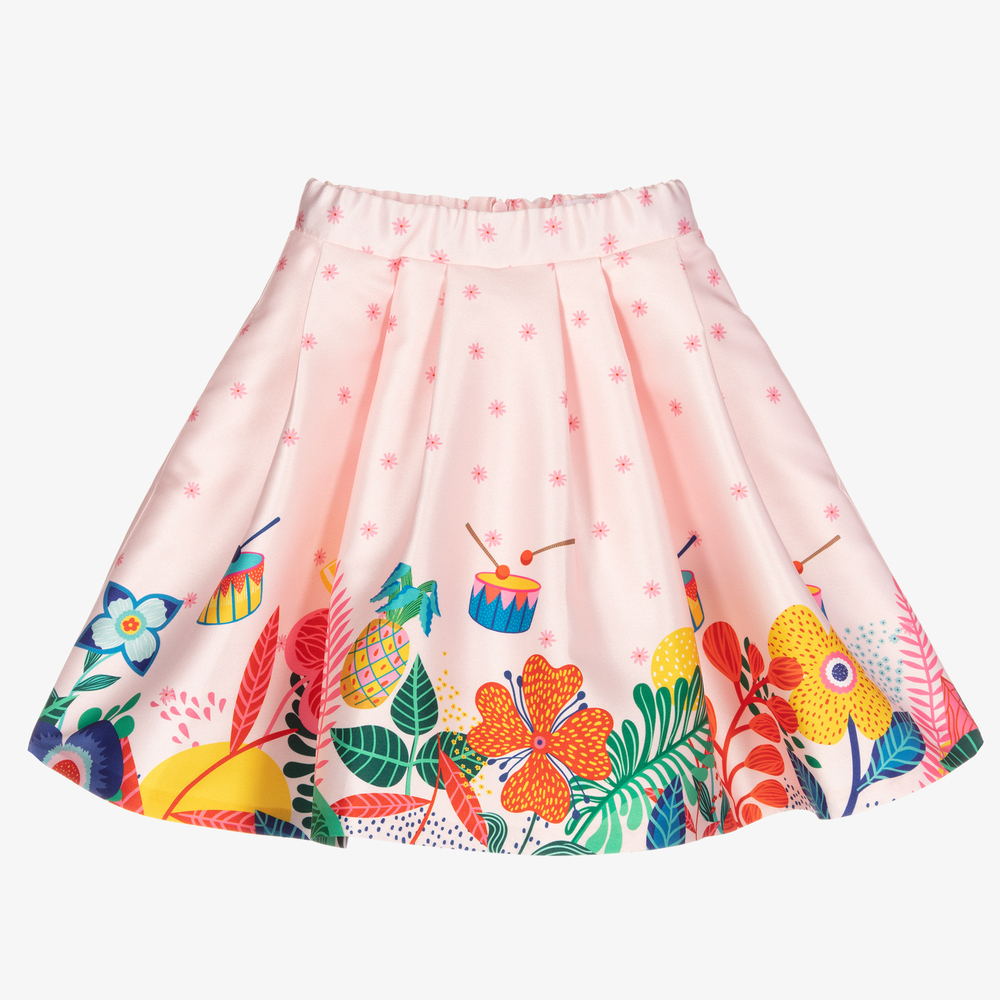 EIRENE - Girls Pink Floral Satin Skirt | Childrensalon