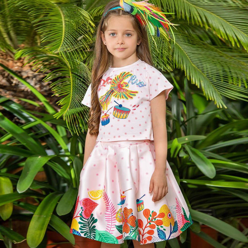 EIRENE-Girls Pink Floral Satin Skirt | Childrensalon Outlet