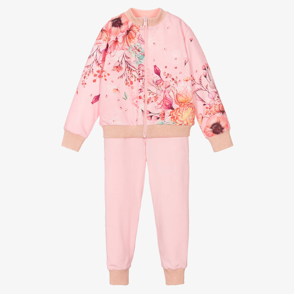 EIRENE - Girls Pink Floral Tracksuit | Childrensalon