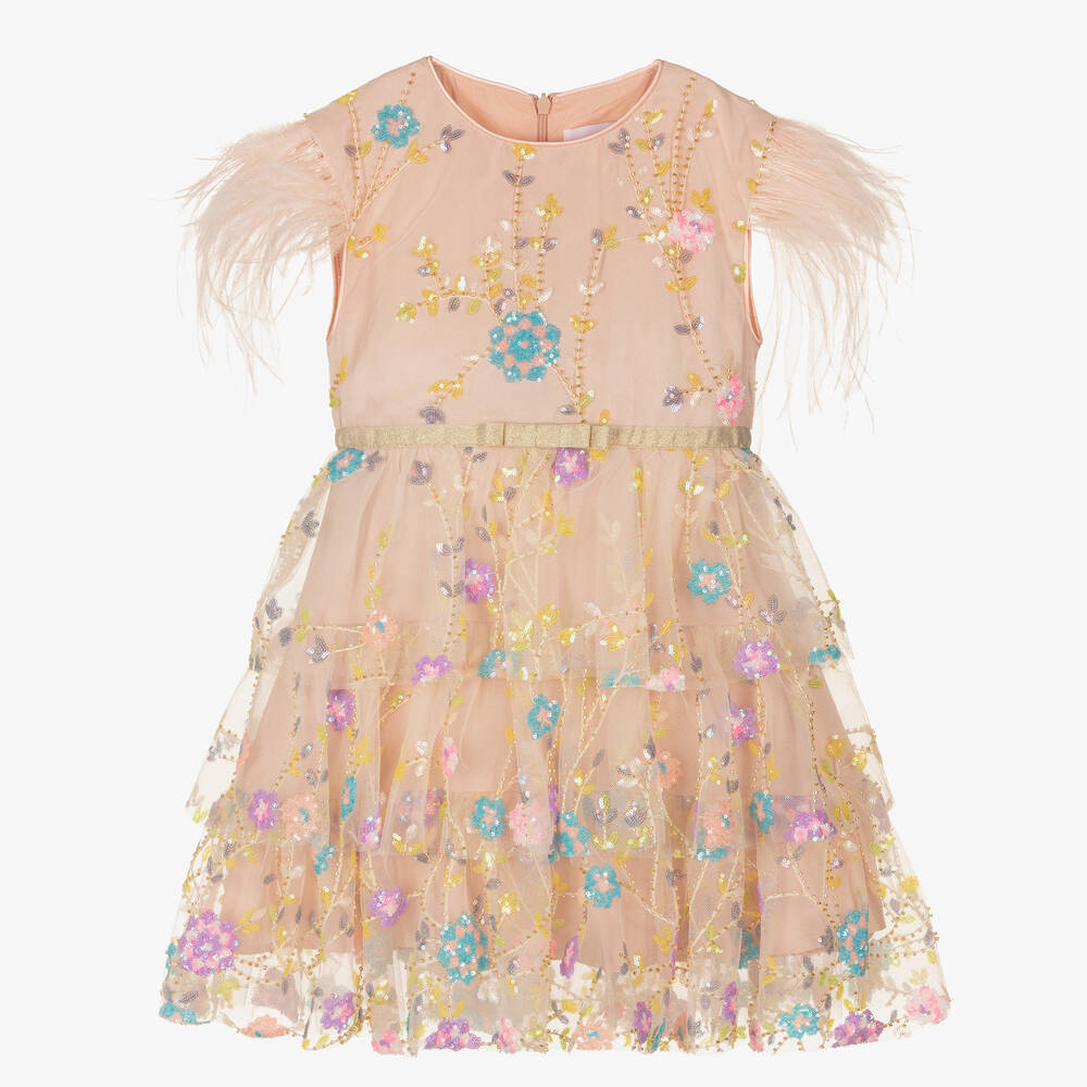 EIRENE - Girls Pink Floral Tulle Dress | Childrensalon
