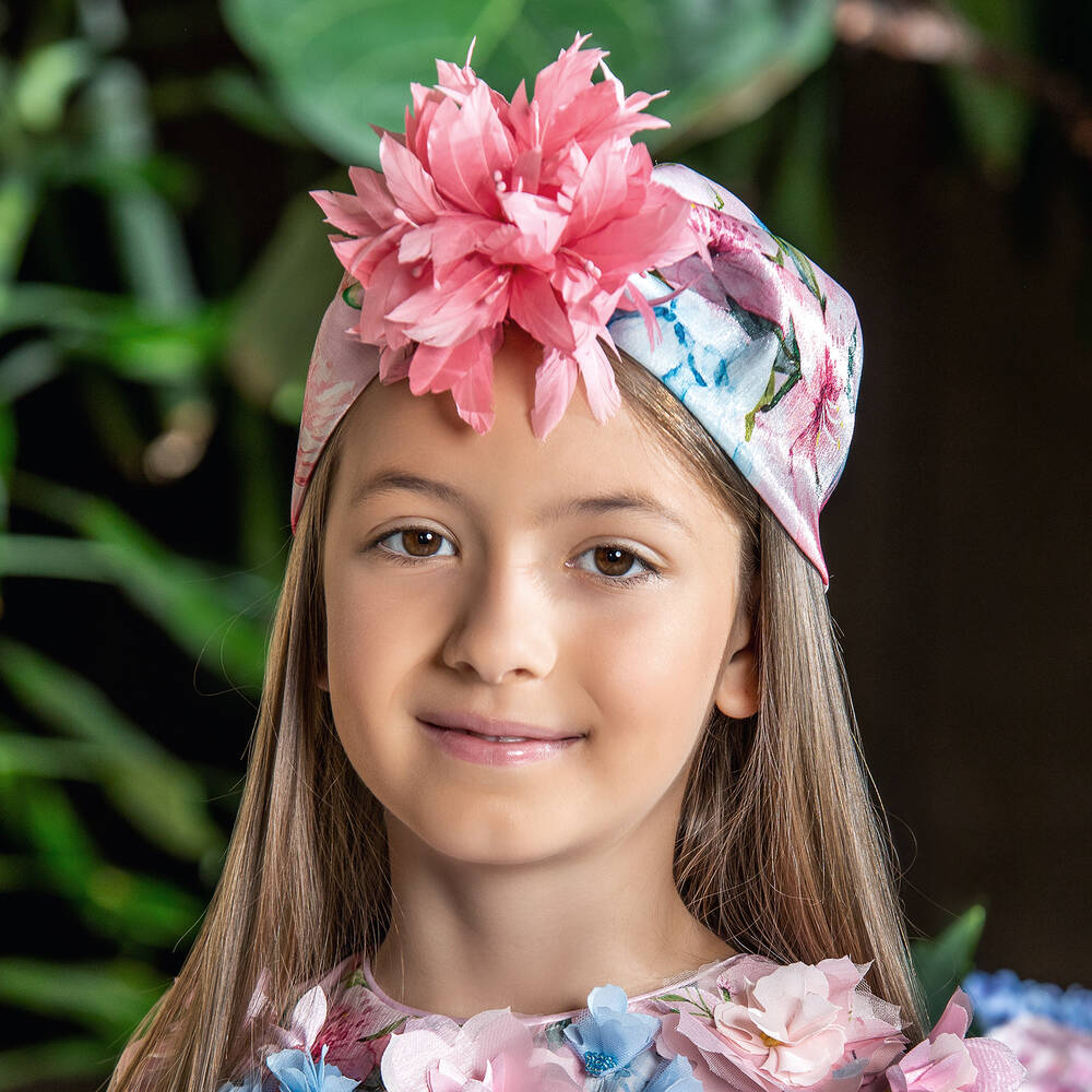 EIRENE-Girls Pink Floral Turban  | Childrensalon Outlet