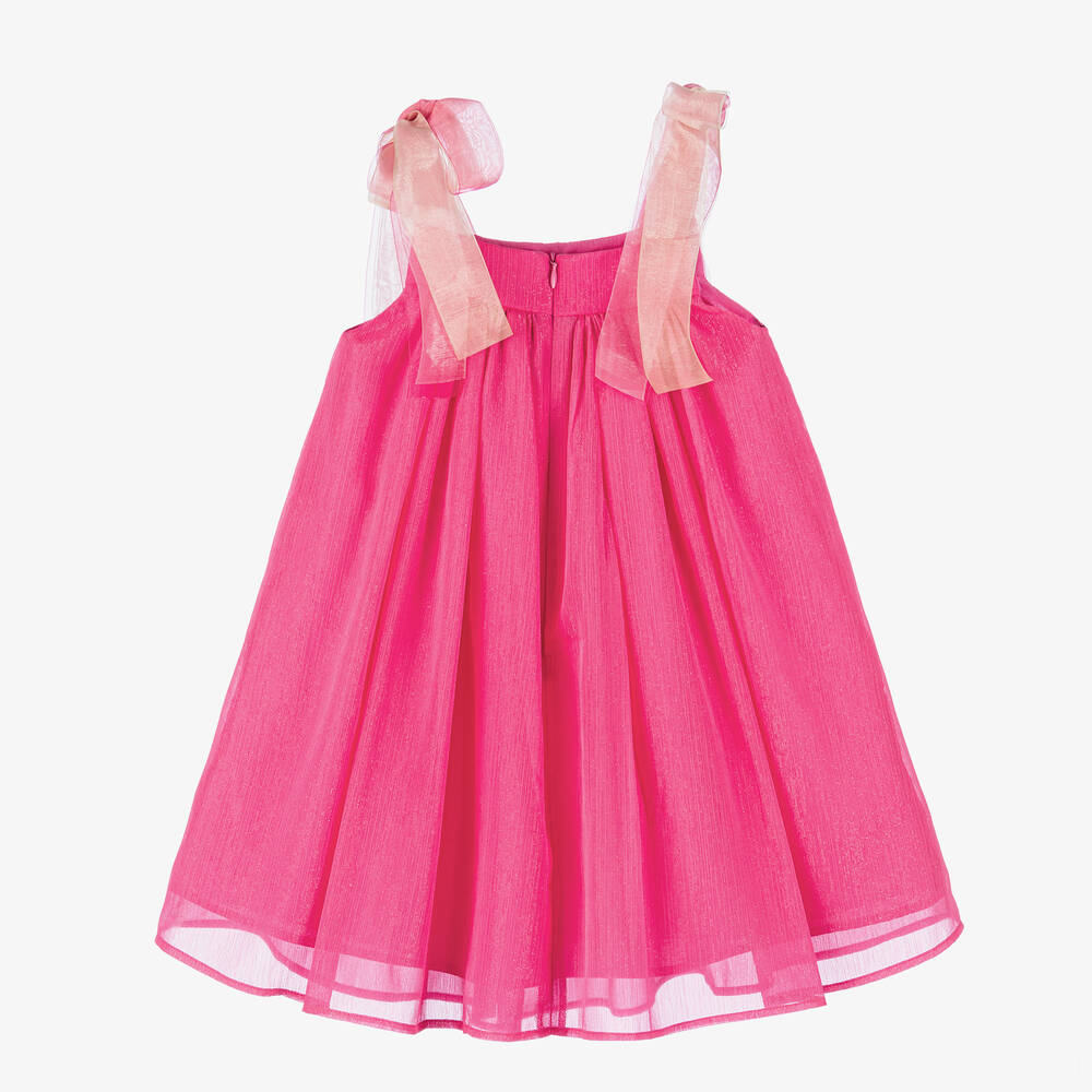 EIRENE-Girls Pink Glittery Bow Dress | Childrensalon Outlet