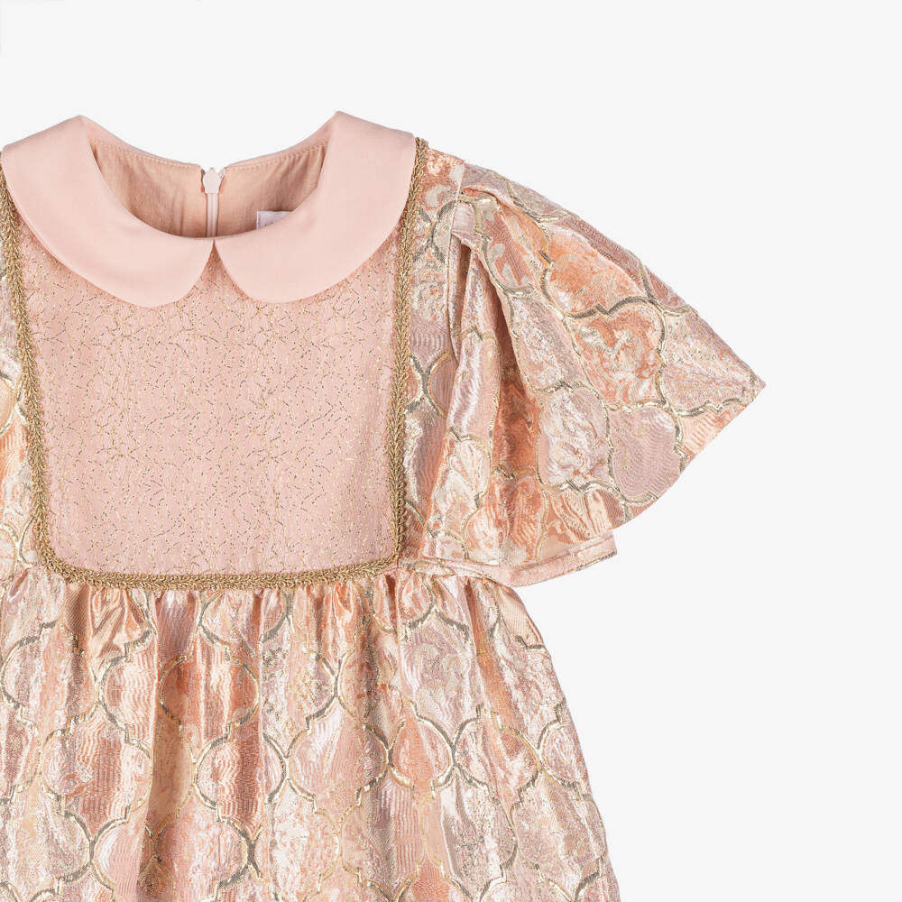 EIRENE-Girls Pink & Gold Brocade Dress | Childrensalon Outlet