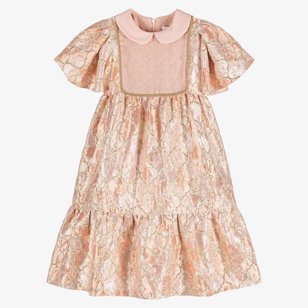 EIRENE-Girls Pink & Gold Brocade Dress | Childrensalon Outlet