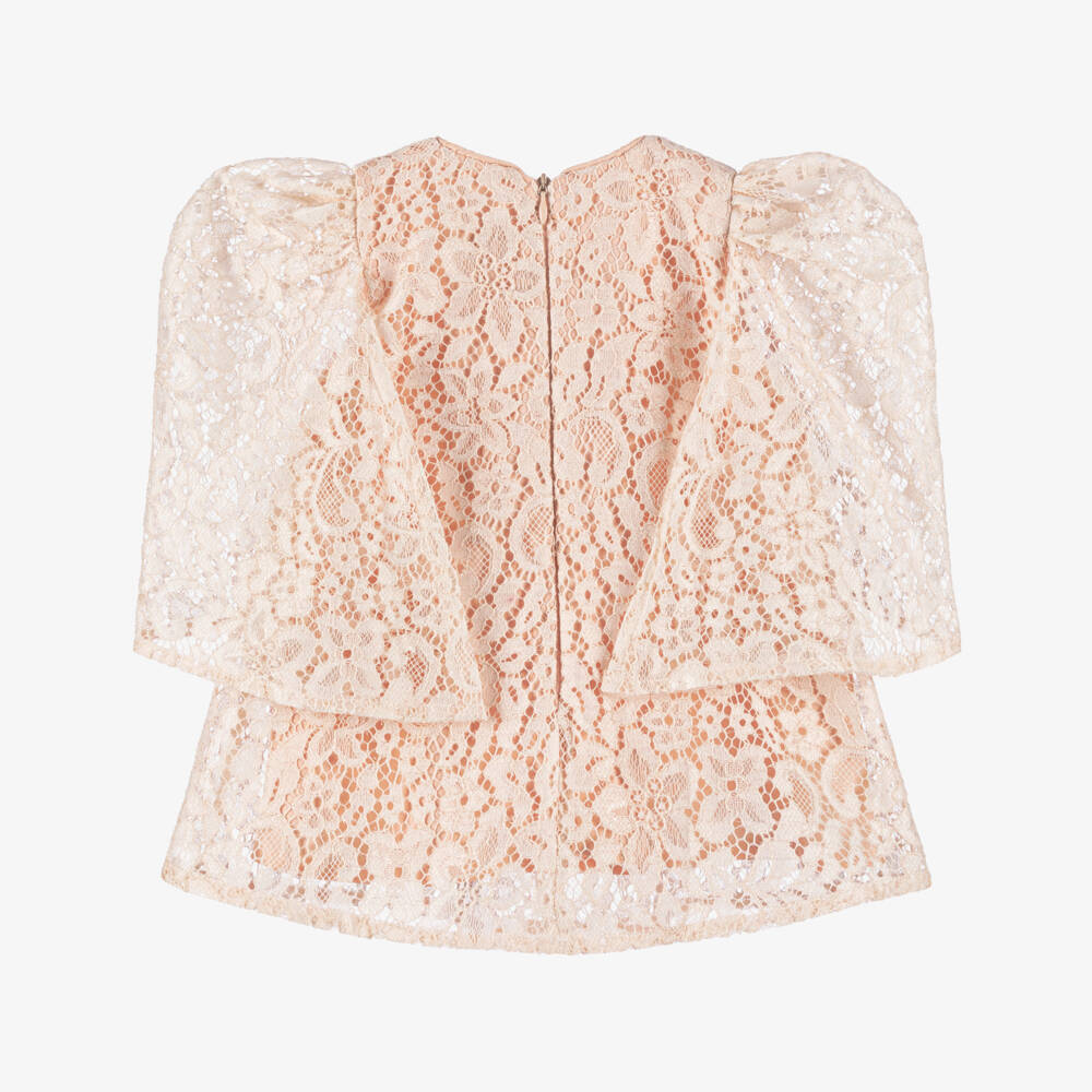 EIRENE-Girls Pink Lace & Chiffon Bow Dress | Childrensalon Outlet