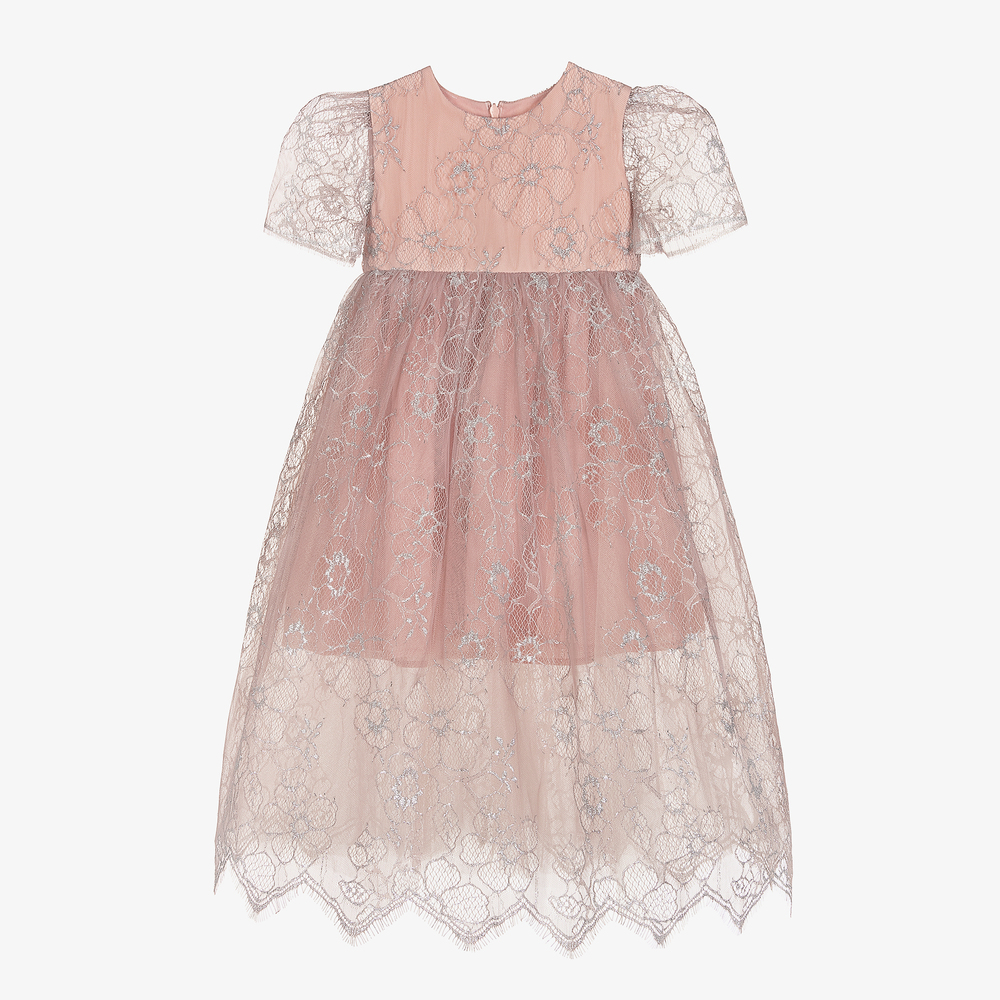 EIRENE-Girls Pink Lace Dress | Childrensalon Outlet