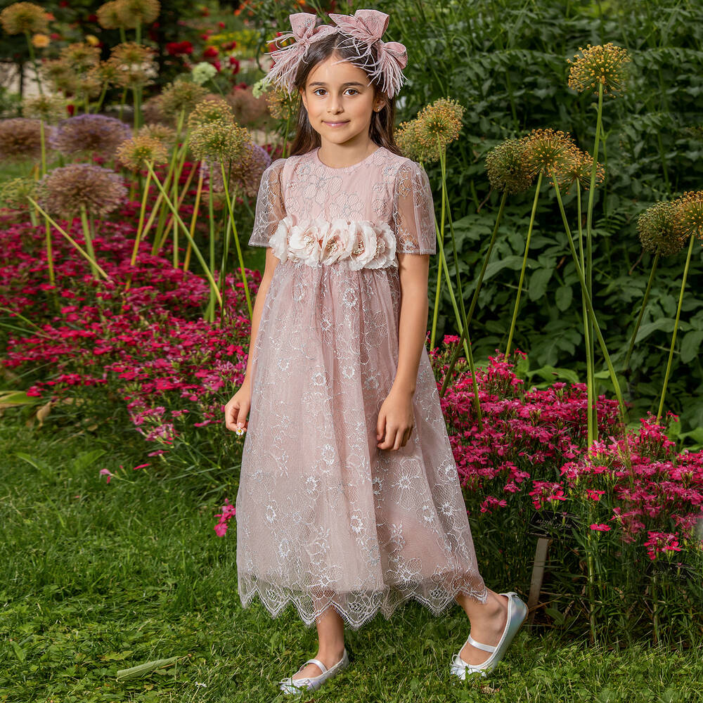 EIRENE-Girls Pink Lace Dress | Childrensalon Outlet