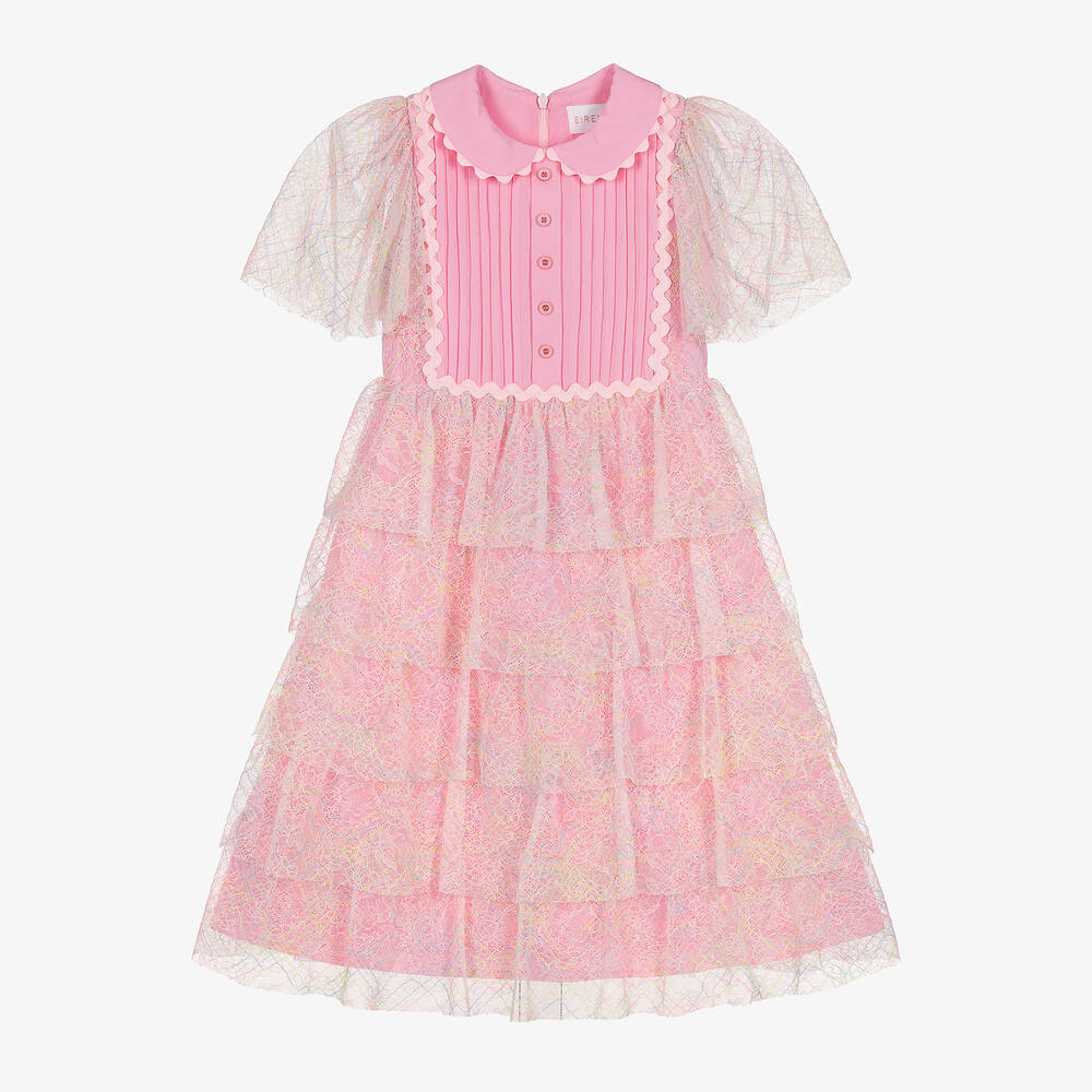 EIRENE-Розовое многоярусное платье с кружевом для девочек | Childrensalon Outlet