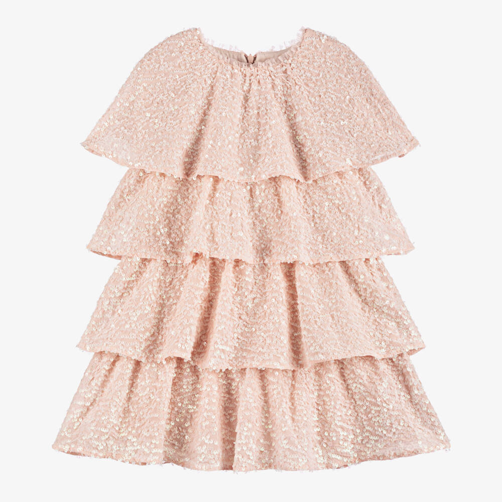 EIRENE-Girls Pink Layered Sequin Gown | Childrensalon Outlet