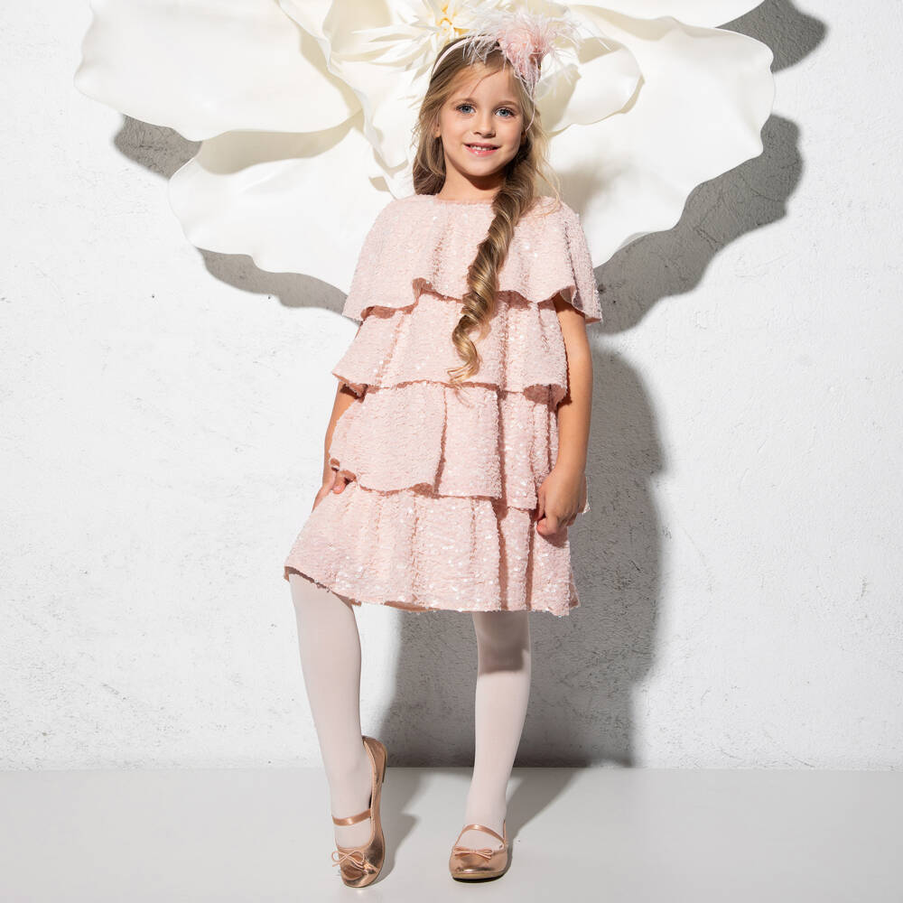 EIRENE-Girls Pink Layered Sequin Gown | Childrensalon Outlet