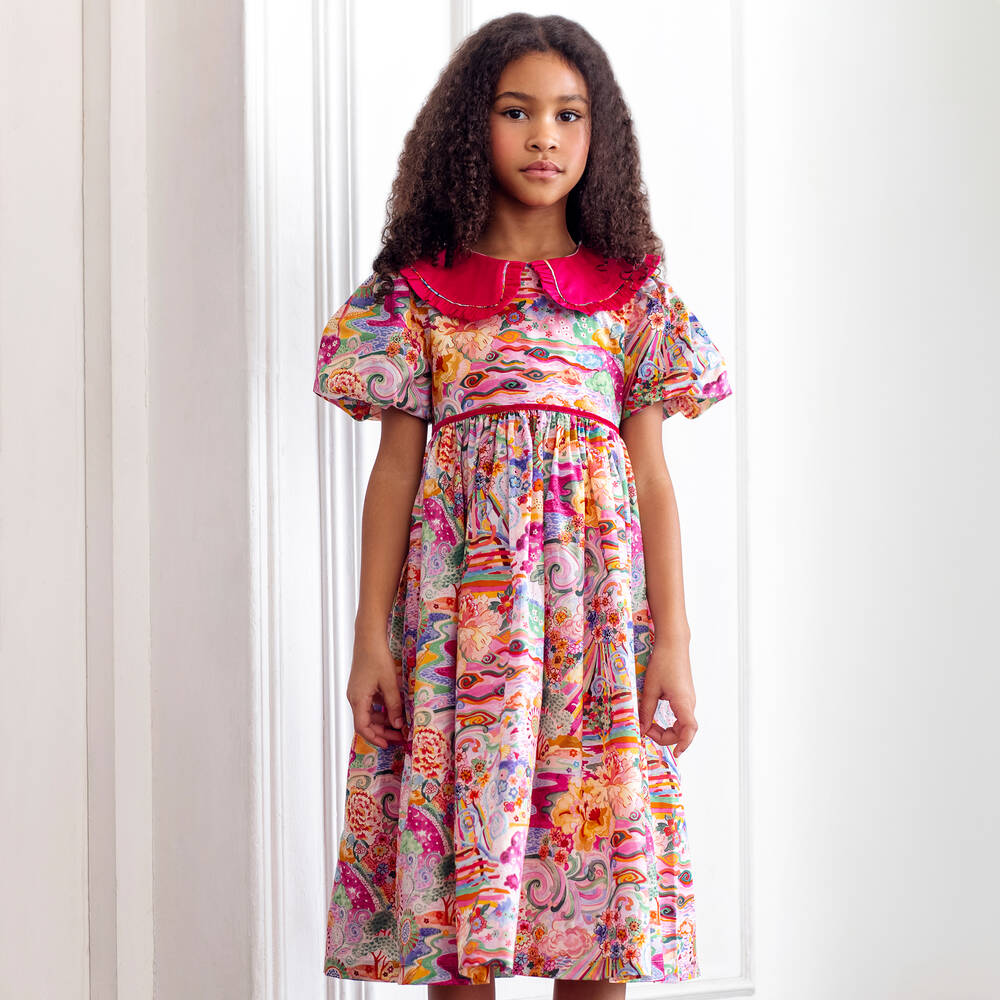 EIRENE-Girls Pink Liberty Print Cotton Dress | Childrensalon Outlet