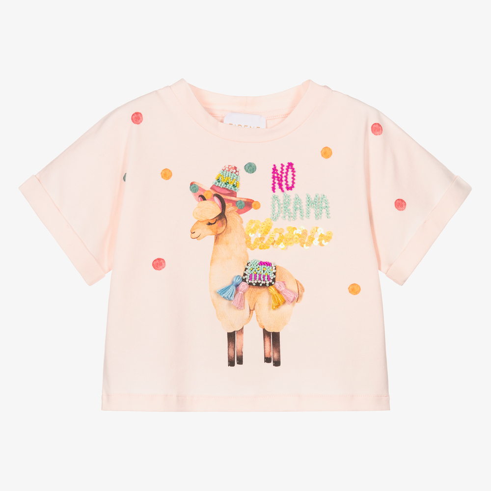 EIRENE - T-shirt rose Lama Fille | Childrensalon