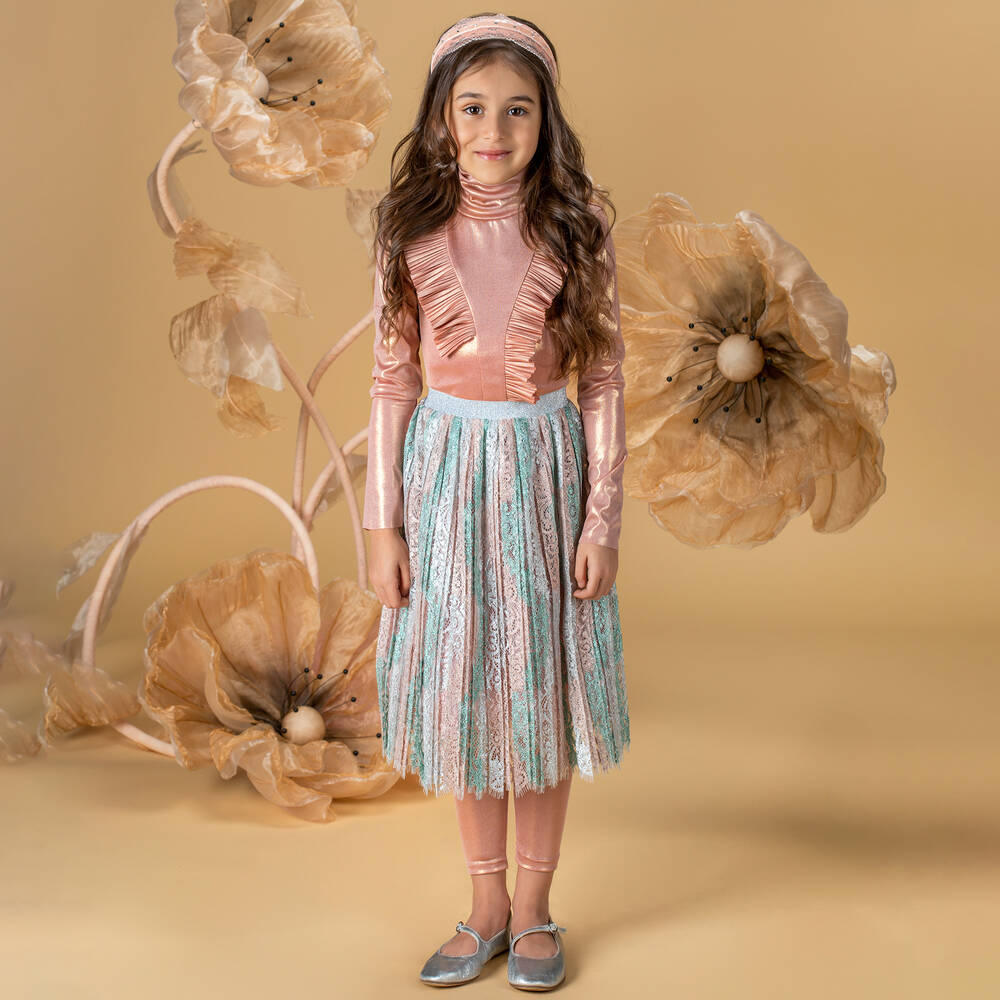 EIRENE-ليغنغز جيرسي لون زهري متاليك للبنات | Childrensalon Outlet