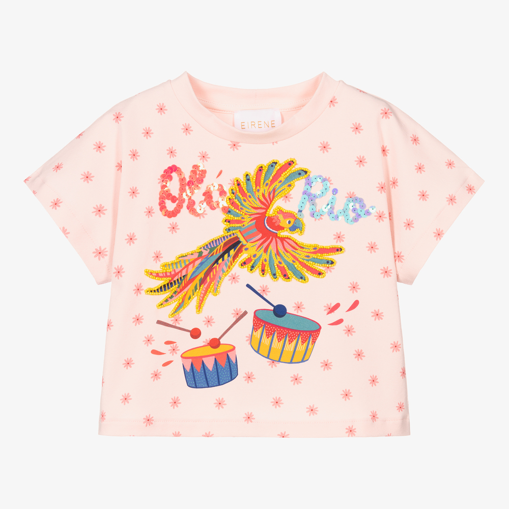 EIRENE - Girls Pink Parrot T-Shirt | Childrensalon