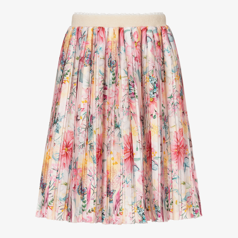 EIRENE - Girls Pink Pleated Satin Skirt | Childrensalon