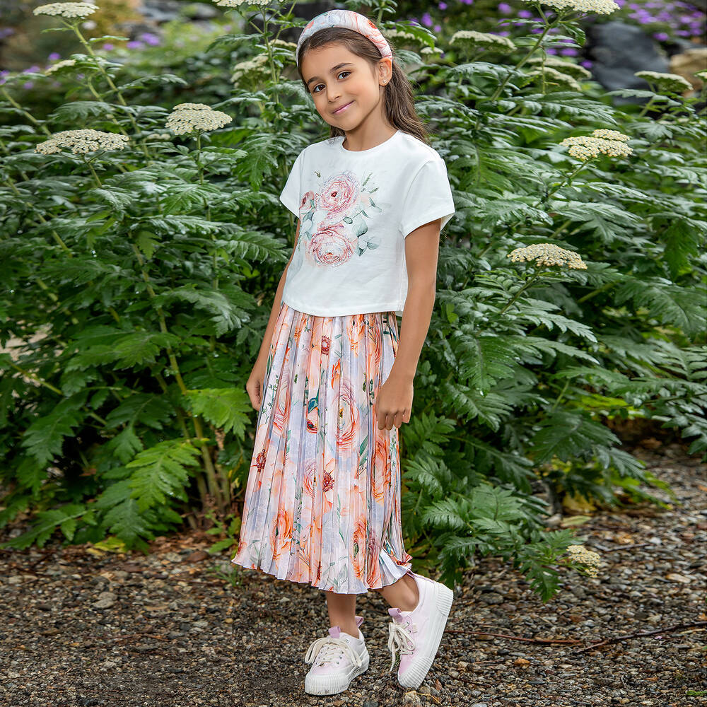 EIRENE-تنورة ساتان بكسرات لون زهري | Childrensalon Outlet