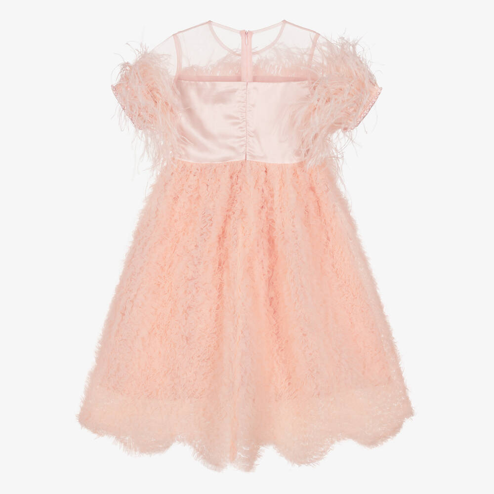 EIRENE-Girls Pink Ruffled Tulle & Feather Dress | Childrensalon Outlet