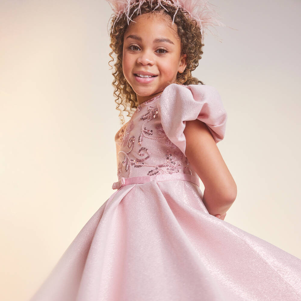 EIRENE-Розовое платье с пайетками и бисером | Childrensalon Outlet