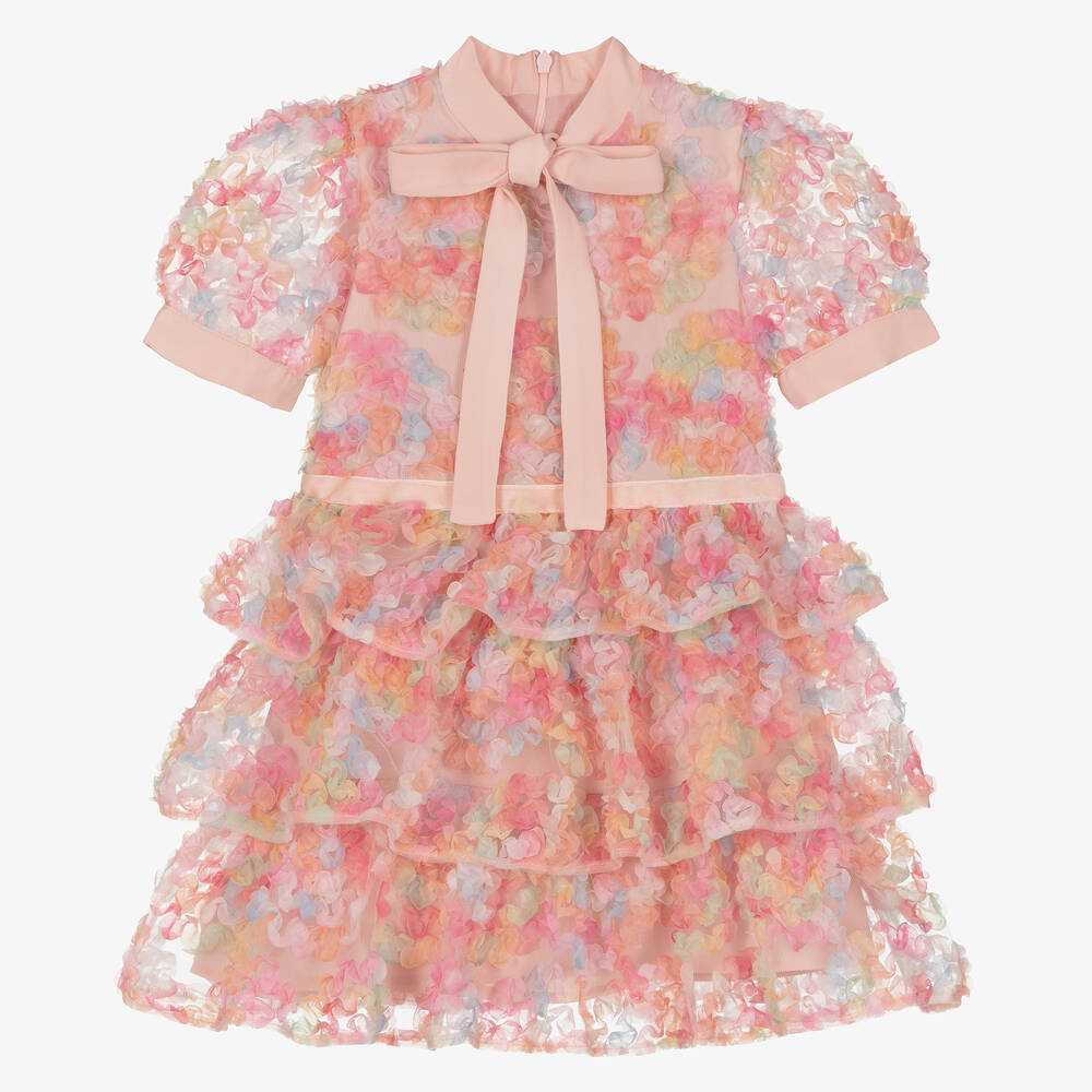 EIRENE - Girls Pink Tulle & Chiffon Floral Dress | Childrensalon