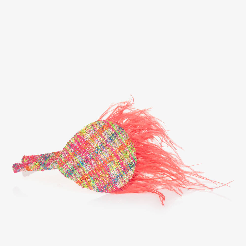 EIRENE-Girls Pink Tweed & Feather Hairband | Childrensalon Outlet