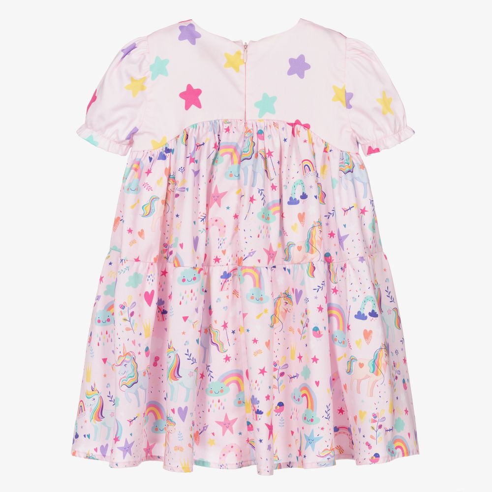 EIRENE-Girls Pink Unicorn Cotton Dress | Childrensalon Outlet